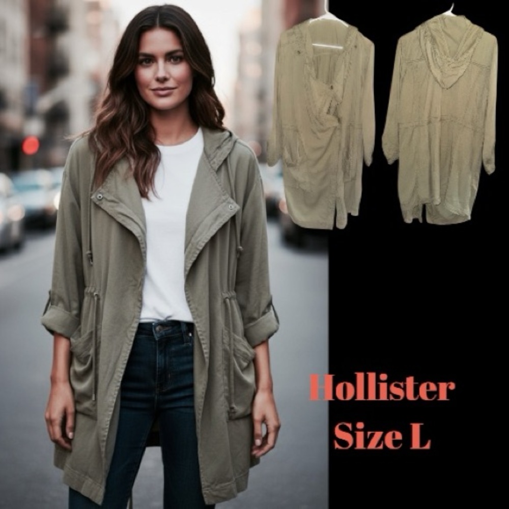 Hollister Jacket Olive Green Oversized Utility Hood Anorak Lagen Look Size L